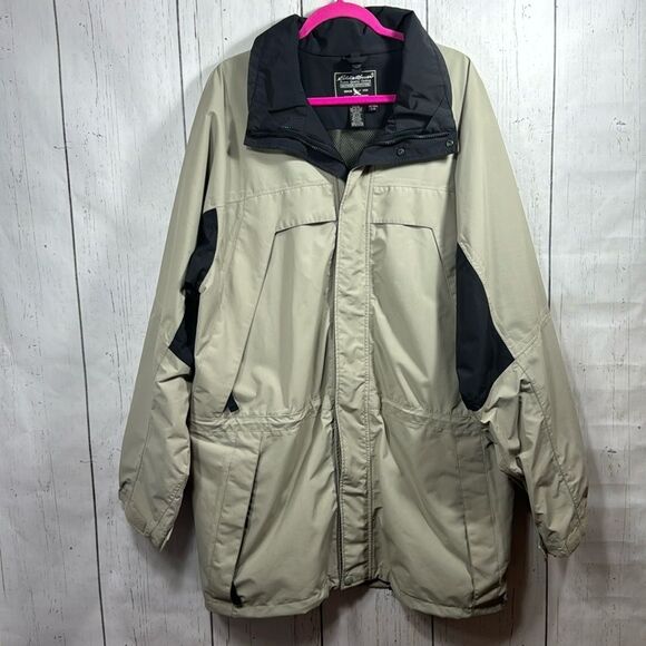 Eddie Bauer Weather Edge Mens Waterproof Outdoor Hooded Pockets Tan Jacket
